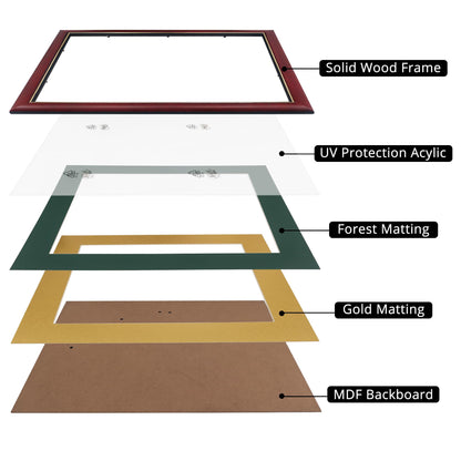 11x14 Diploma Frame 15x18 Certificate without Mat, Solid Wood & UV Protection Acrylic, Cherry Finish