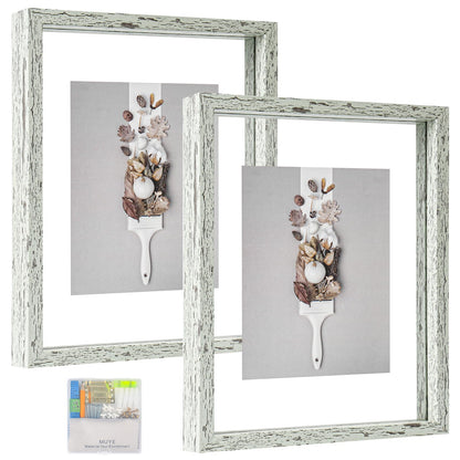 Floating Frame Set of 2, Double Glass Rustic Photo Frame for Wall Hanging or Tabletop, Display 4x6 or 3x5 Photo for Floating Effect