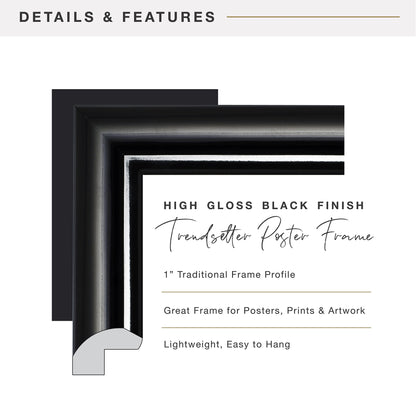 Trendsetter Poster Frame Black High-Gloss, Vertical & Horizontal Wall Hanging Large Picture Frame for Photos, Posters & Art Prints