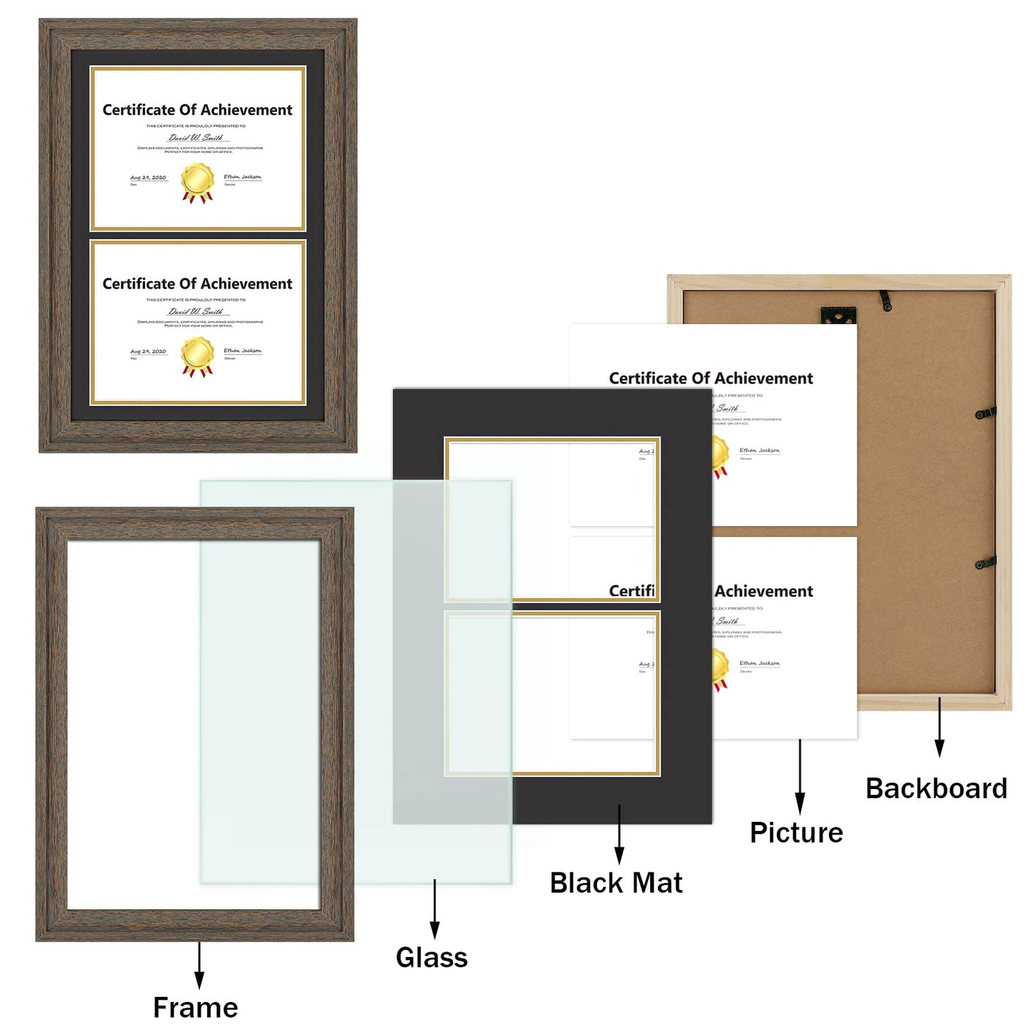 14x20 Double Diploma Frame, Black Frame to Display Double 8.5x11 Document, Solid Wood & Tempered Glass Protection