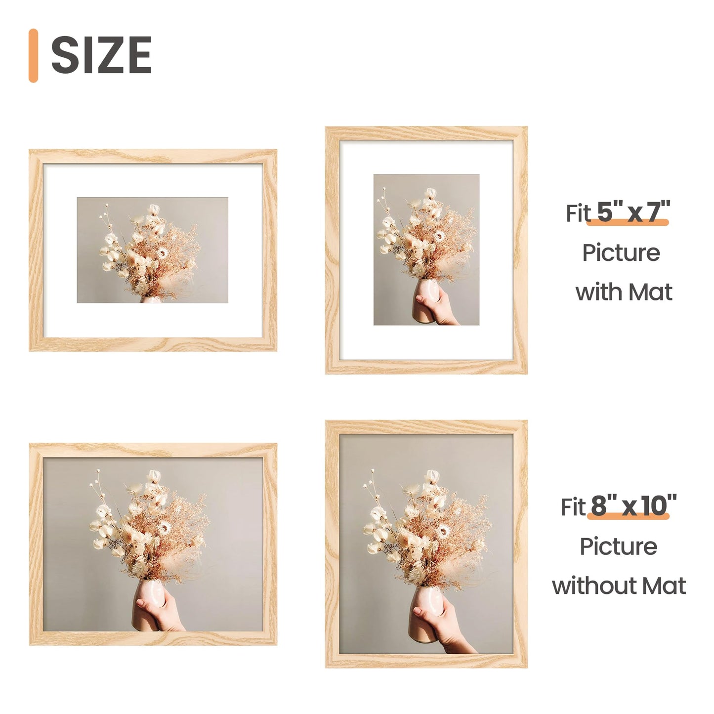 Picture Frame Set of 5, Display Pictures with Mat Without Mat, Wall Gallery Photo Frames