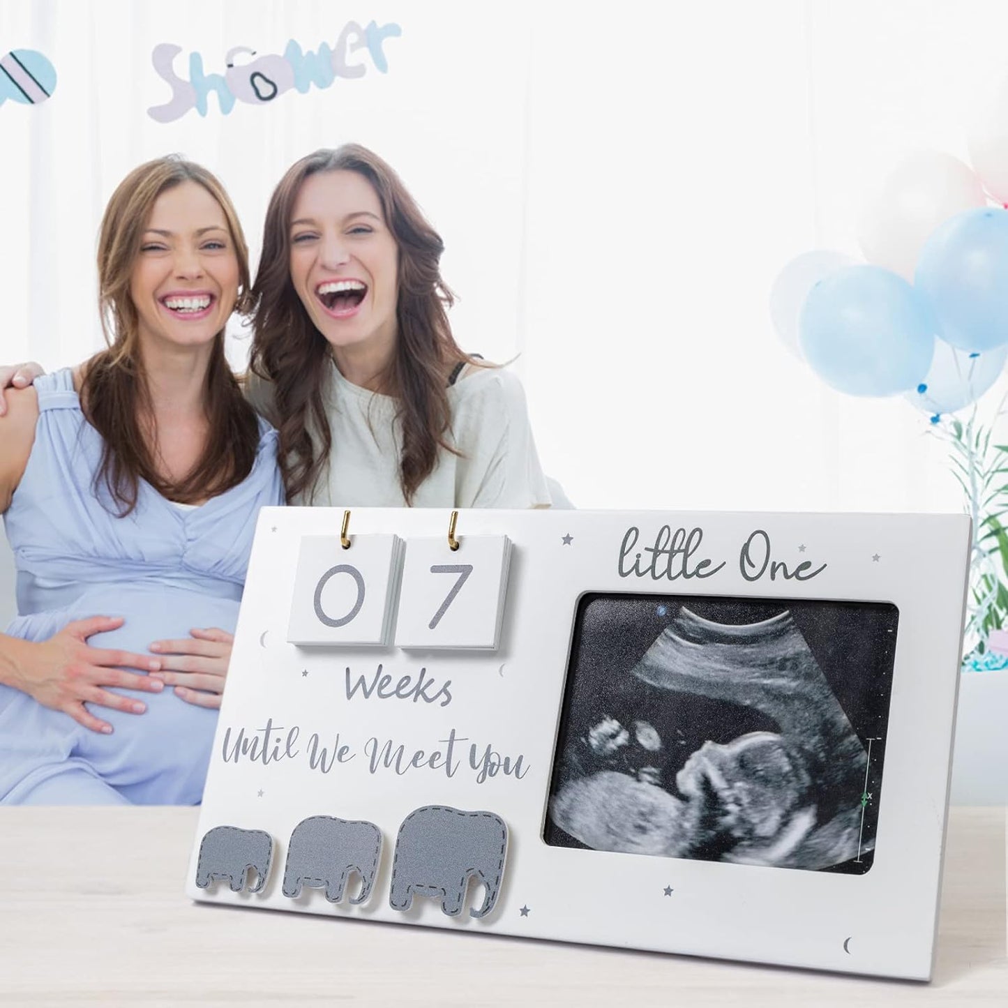 Sonogram Picture Frame, Ultrasound Photo Frame with Baby Countdown Weeks, Elephant Nursery Decor for Birth Information