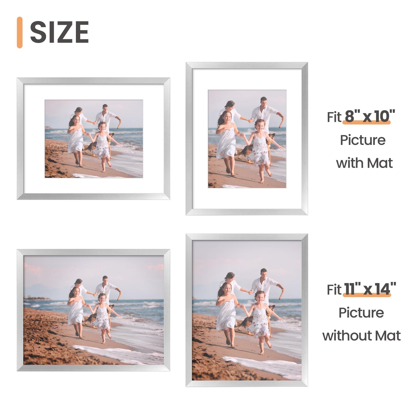 Picture Frame Set of 5, Display Pictures with Mat Without Mat, Wall Gallery Photo Frames