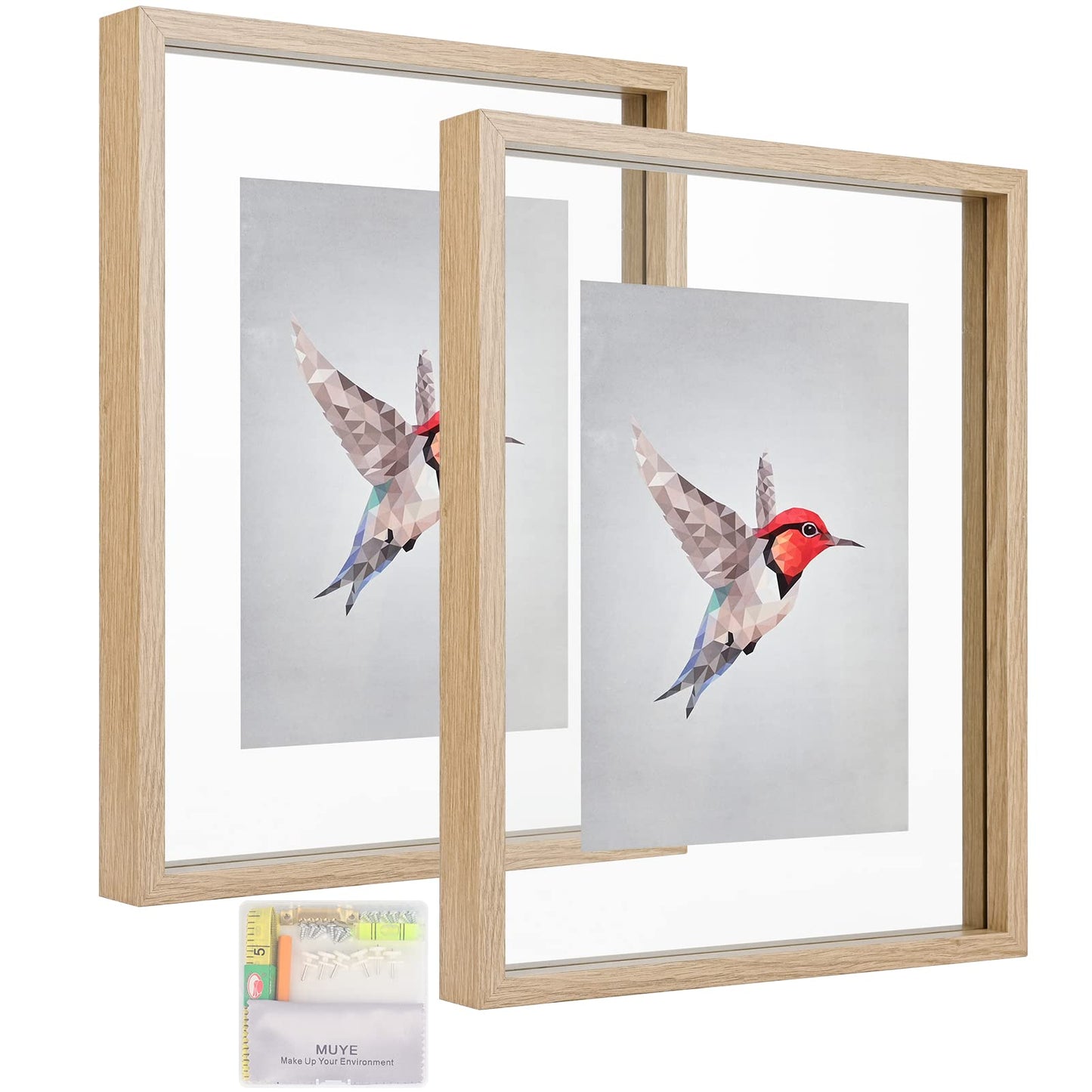 Floating Frame Set of 2, Double Glass Rustic Photo Frame for Wall Hanging or Tabletop, Display 4x6 or 3x5 Photo for Floating Effect