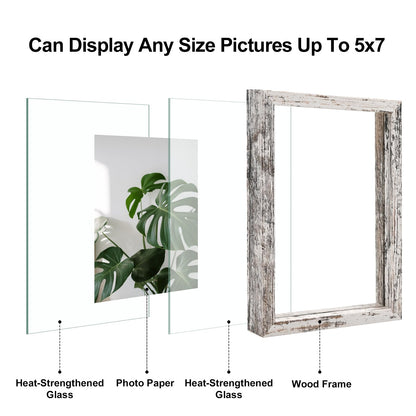 Floating Frames Set of 2, Double Glass Picture Frame, Made of Solid Wood Display Any Size Photo up to 11x14, Wall Mount or Tabletop Standing