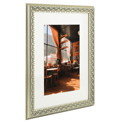 Ornate Finish Vintage Photo Frame with White Mat & Real Glass