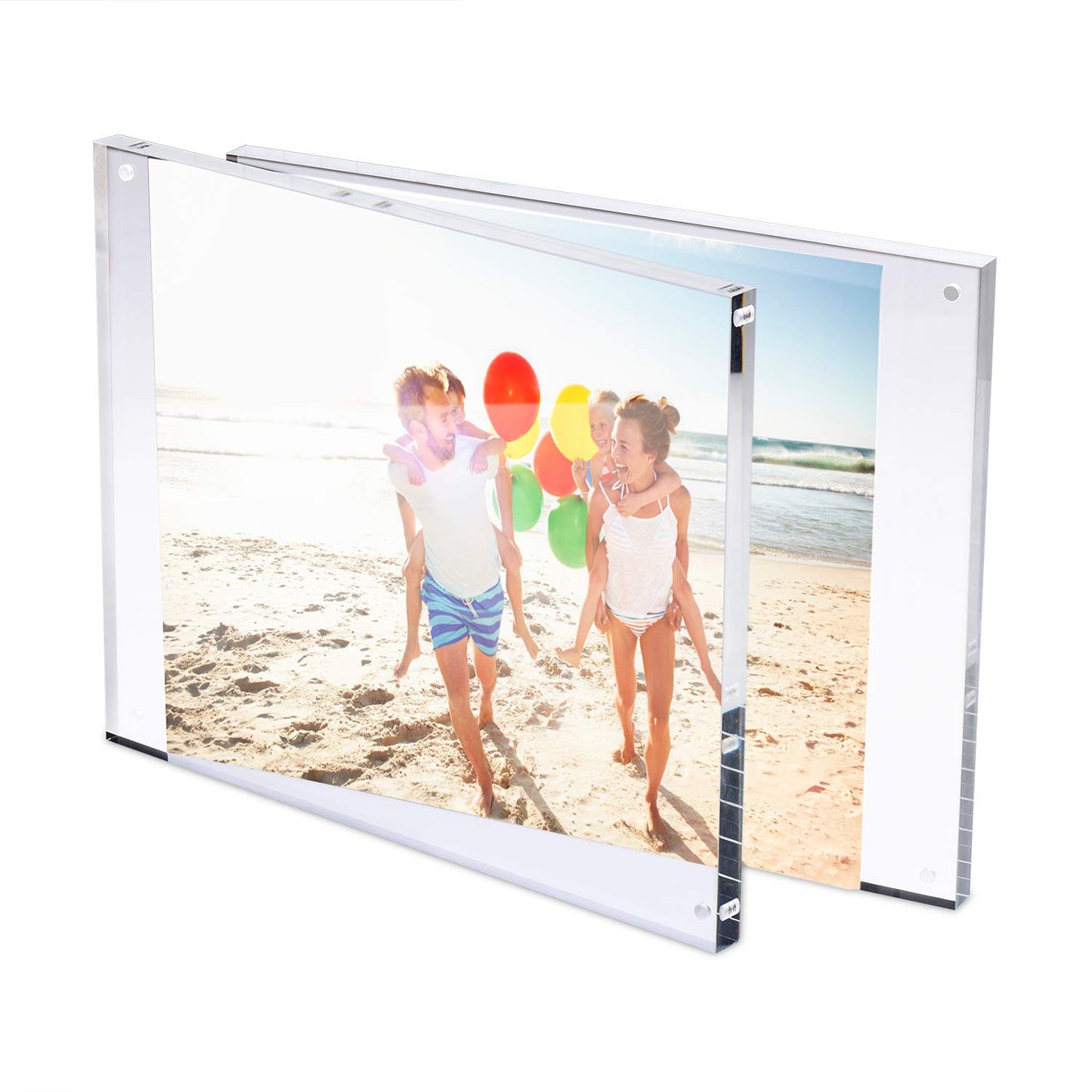 Acrylic Photo Frames Horizontal Magnet Double Sided Photo Frame with Microfiber Cloth, 12 + 12MM Thickness Clear Picture Frame Desktop Display