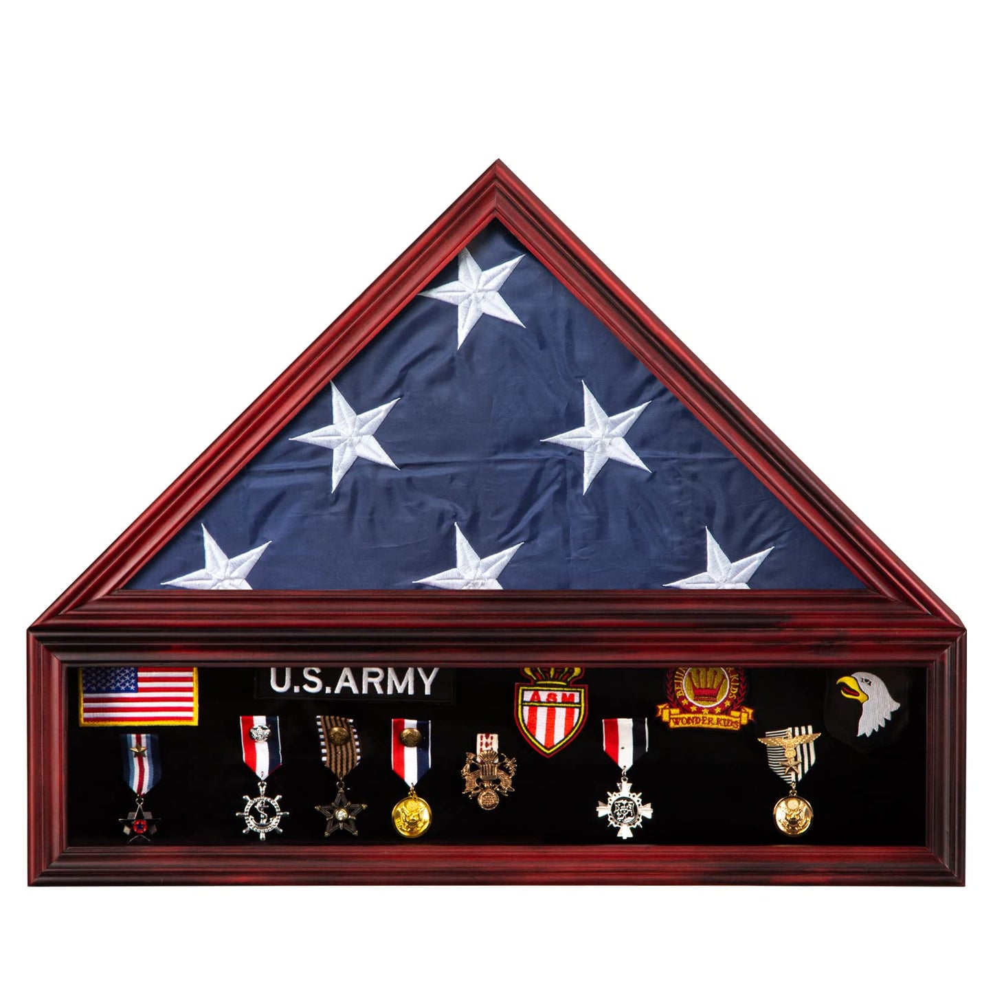 Large Military Shadow Box Solid Wood Burial Flag Display Case for American Veteran Display Fits a Folded 5'x9.5' Flag Mahogany Finish