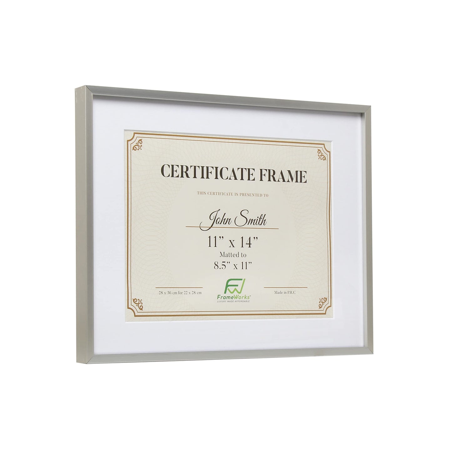 11”x14” Matted to 8.5”x11” – Deluxe Brass Gold Aluminum Contemporary Diploma Frame with Tempered Glass and Removable Mat