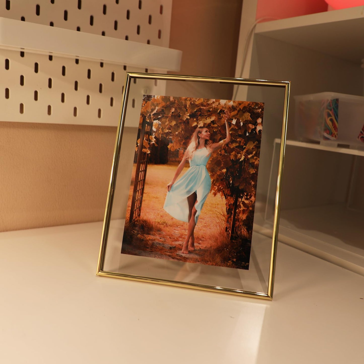 Gold Floating Frame Tabletop Shelf Photo Frames