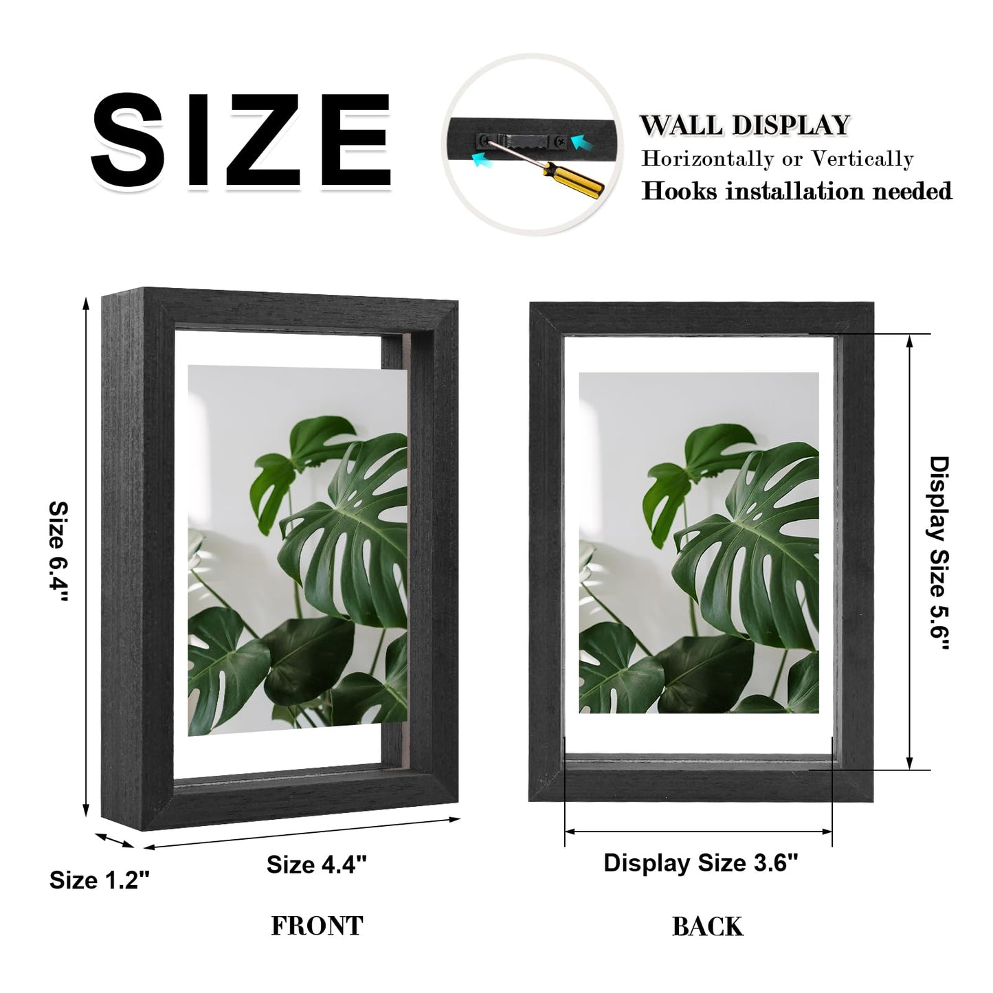 Floating Frames Set of 2, Double Glass Picture Frame, Made of Solid Wood Display Any Size Photo up to 11x14, Wall Mount or Tabletop Standing