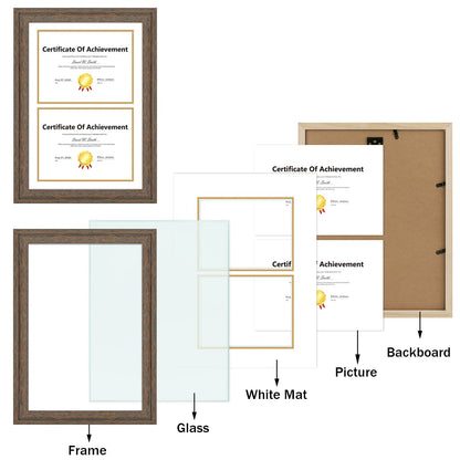 14x20 Double Diploma Frame, Black Frame to Display Double 8.5x11 Document, Solid Wood & Tempered Glass Protection