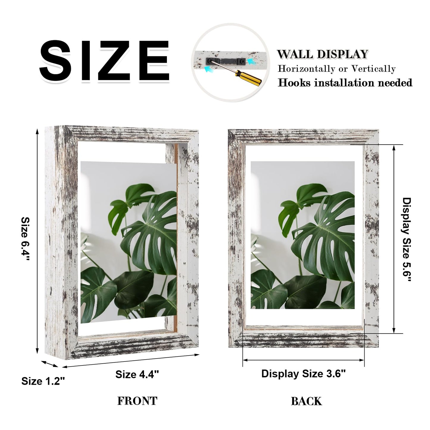 Floating Frames Set of 2, Double Glass Picture Frame, Made of Solid Wood Display Any Size Photo up to 11x14, Wall Mount or Tabletop Standing