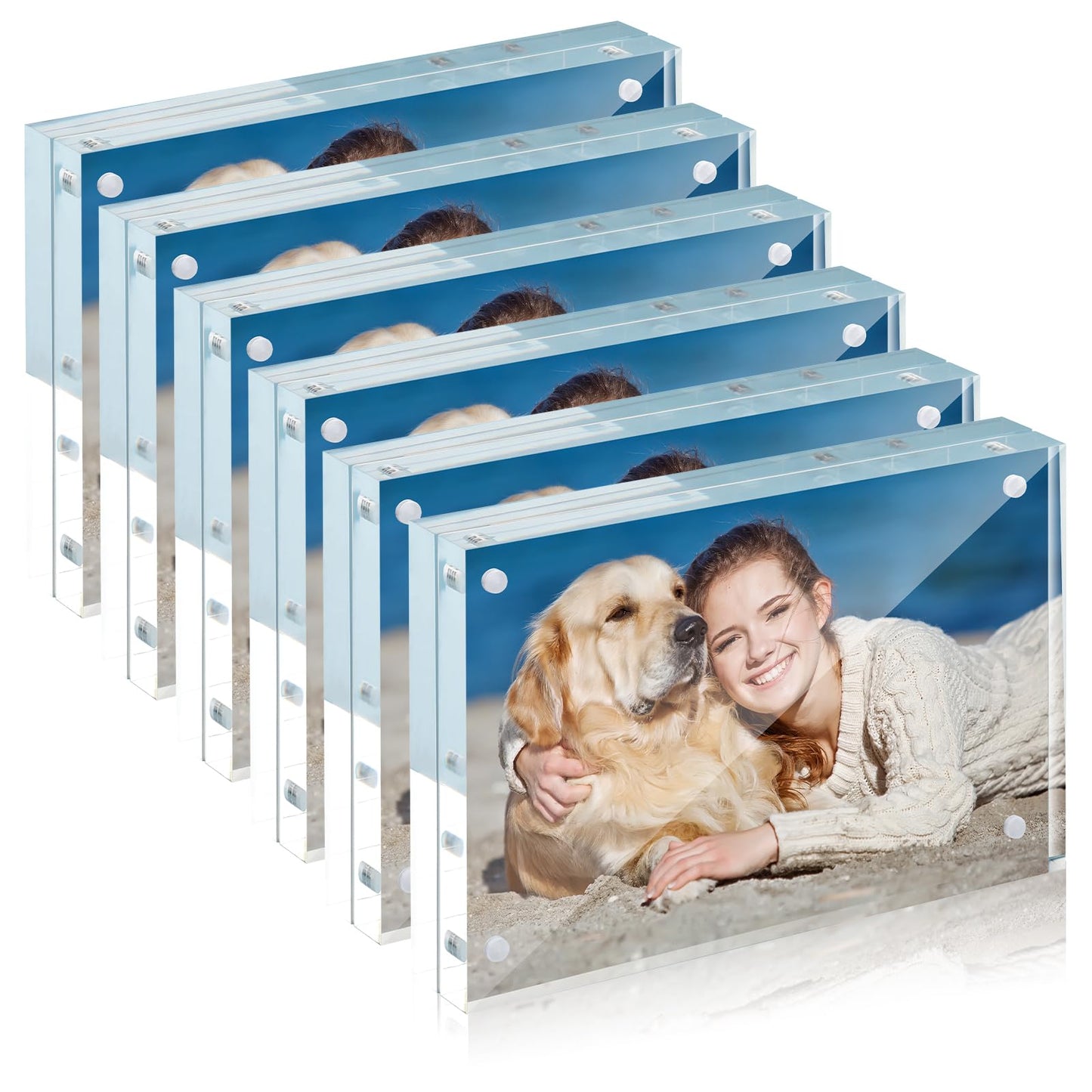 Acrylic Photo Frames Horizontal Magnet Double Sided Photo Frame with Microfiber Cloth, 12 + 12MM Thickness Clear Picture Frame Desktop Display