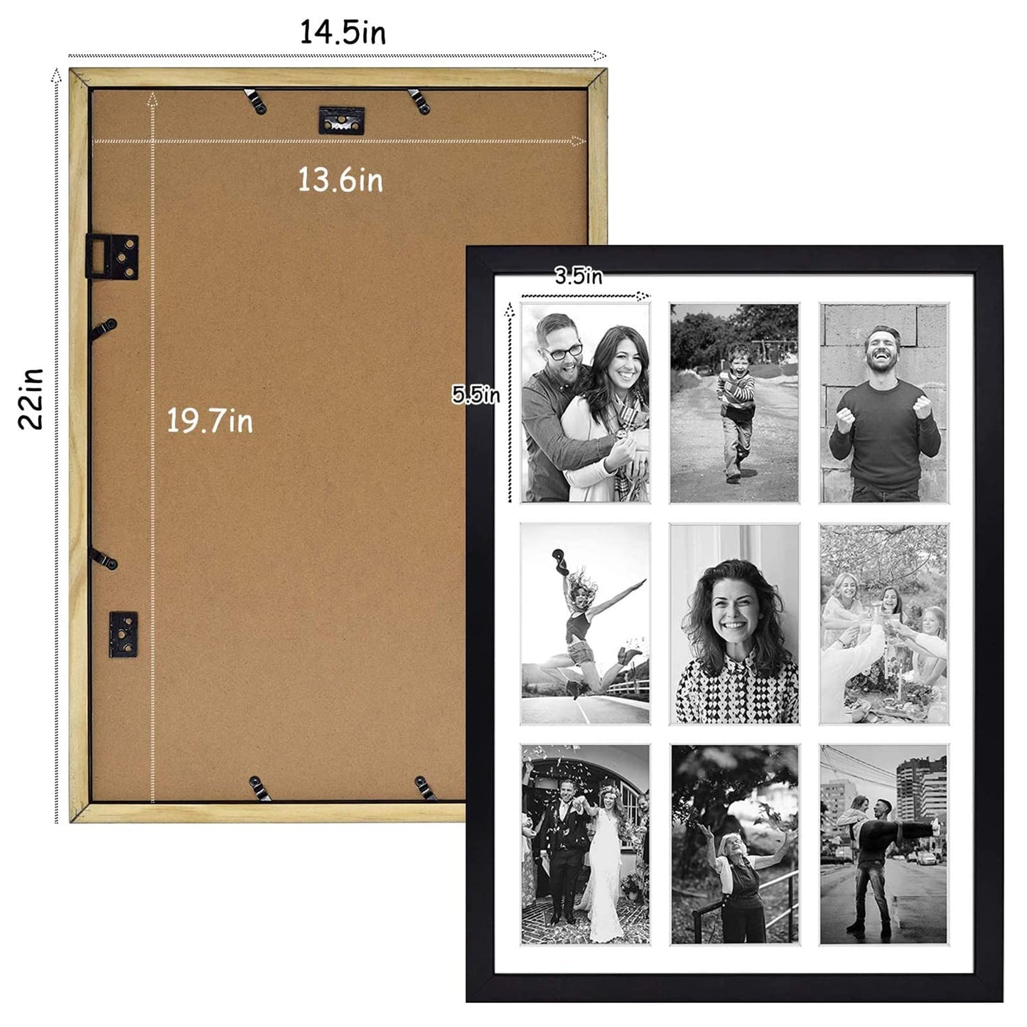 13.6x19.7 Wood Collage Frame with Real Glass and White Displays (9) 4x6 Pictures