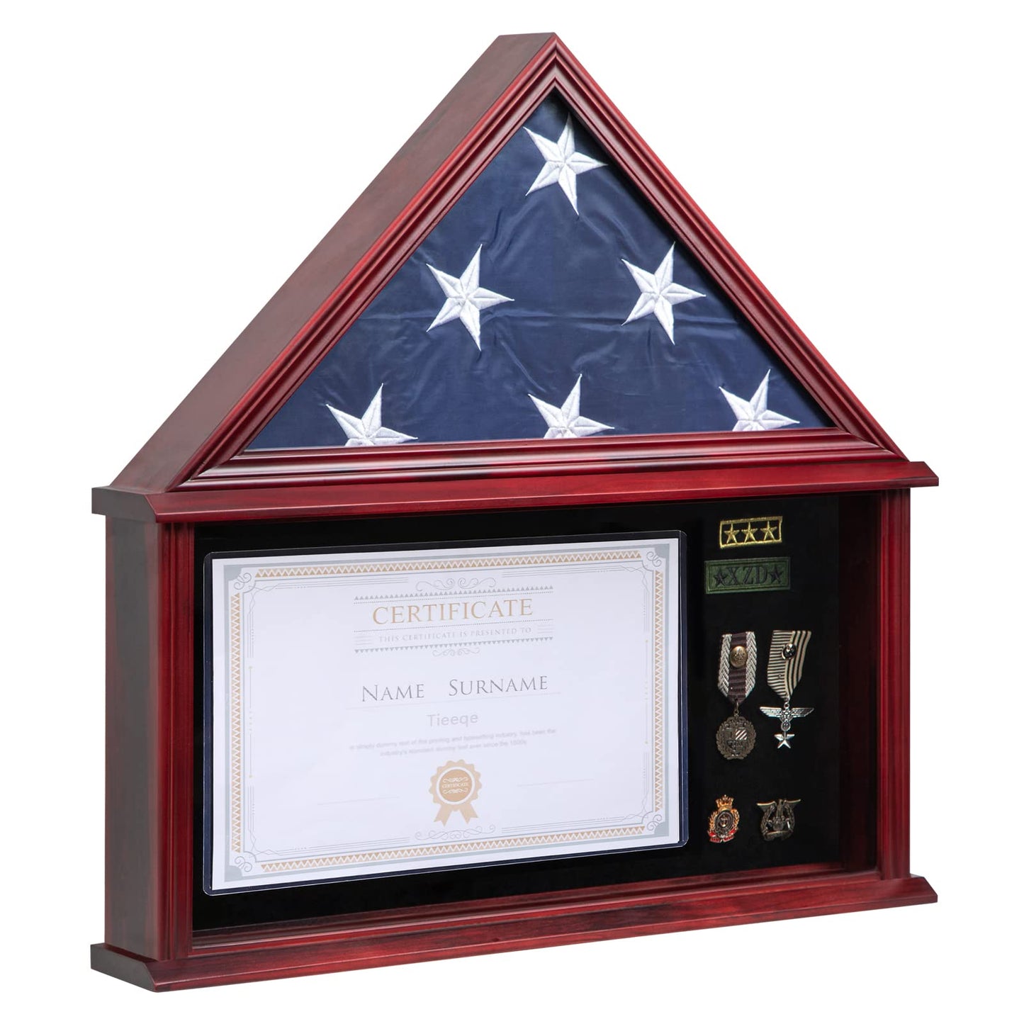 Large Military Shadow Box Solid Wood Burial Flag Display Case for American Veteran Display Fits a Folded 5'x9.5' Flag Mahogany Finish