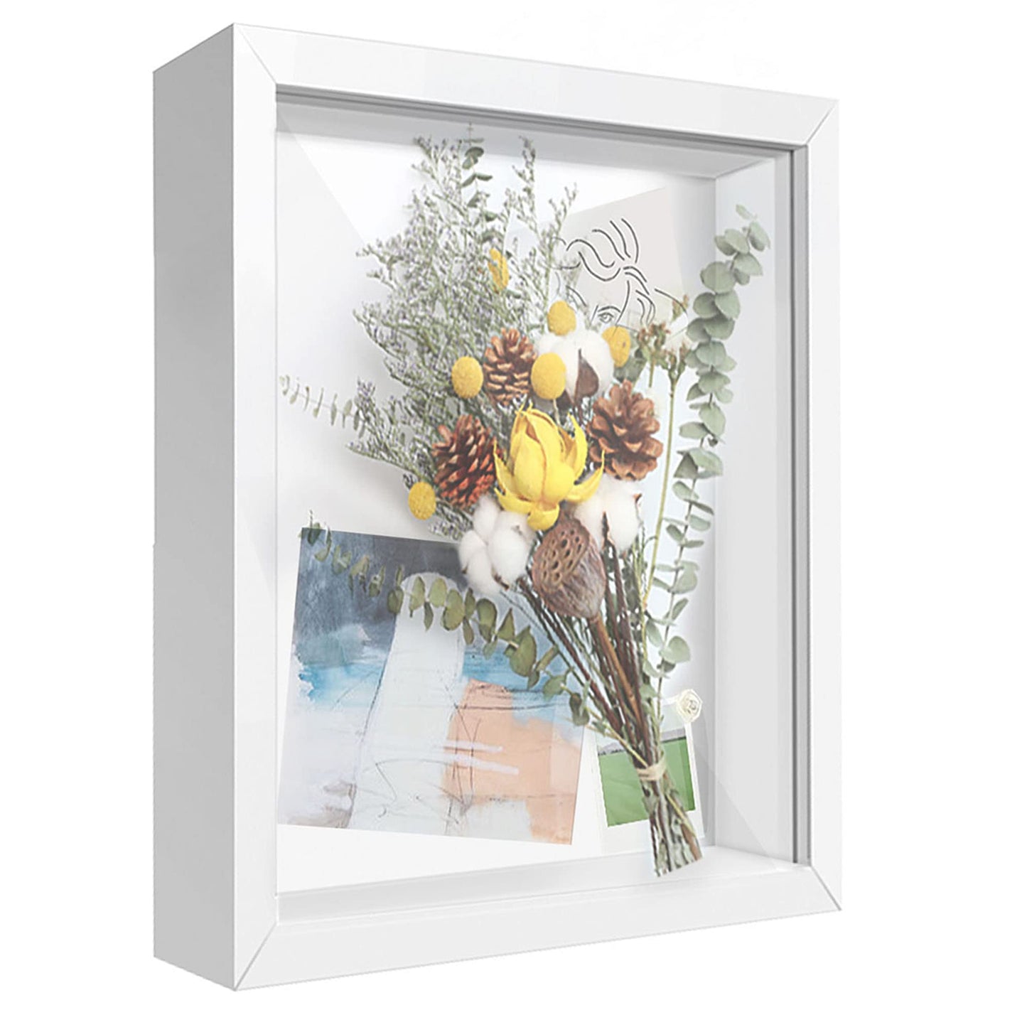 Shadow Box Frame Display Case with Letter Stickers, 3D Picture Frame, Display Case Box for Memorabilia, Baby Items, Wedding Memories, Crafts, Tickets and Photos