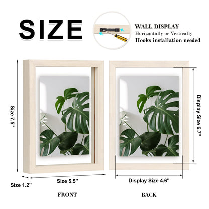 Floating Frames Set of 2, Double Glass Picture Frame, Made of Solid Wood Display Any Size Photo up to 11x14, Wall Mount or Tabletop Standing