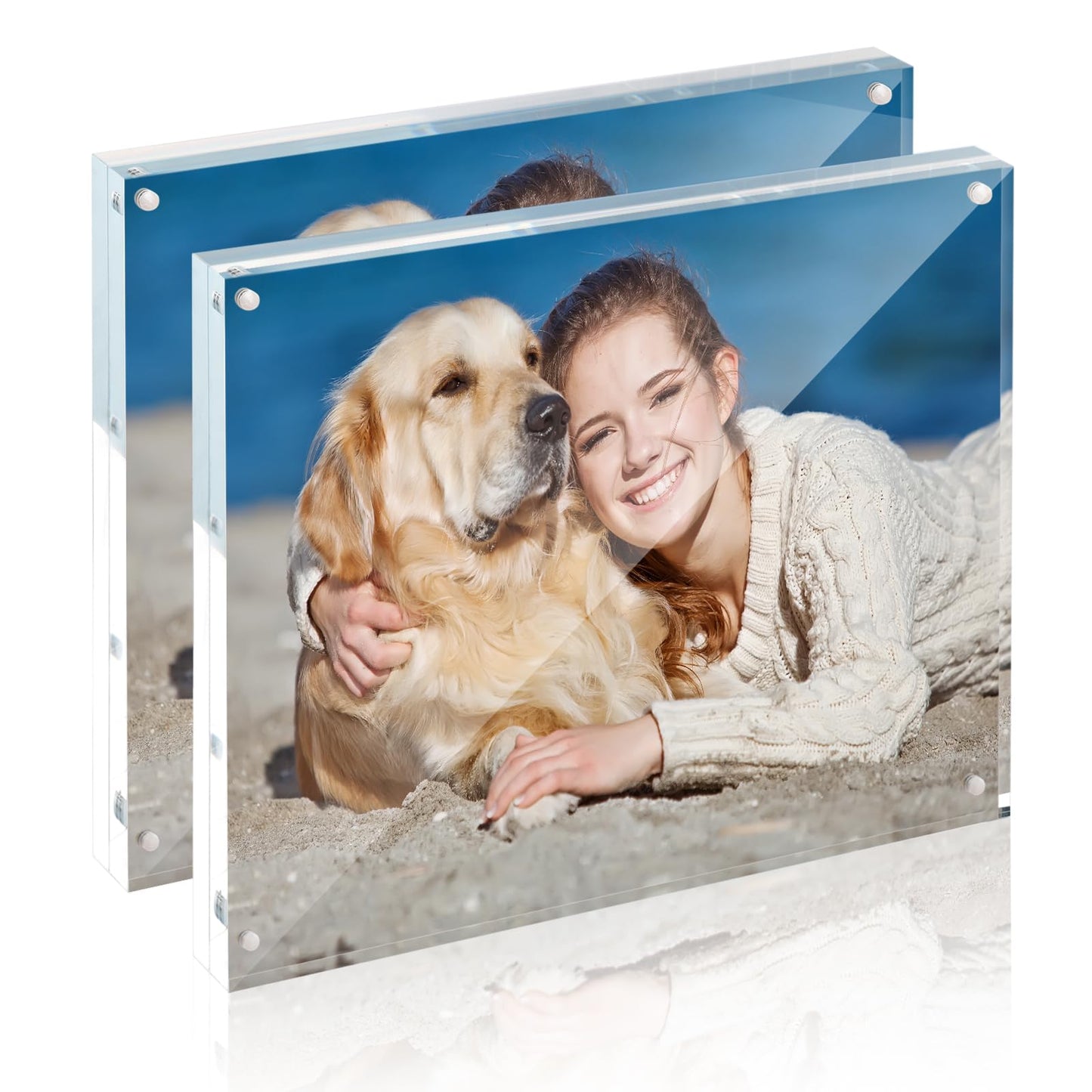 Acrylic Photo Frames Horizontal Magnet Double Sided Photo Frame with Microfiber Cloth, 12 + 12MM Thickness Clear Picture Frame Desktop Display