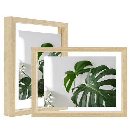 Floating Frames Set of 2, Double Glass Picture Frame, Made of Solid Wood Display Any Size Photo up to 11x14, Wall Mount or Tabletop Standing