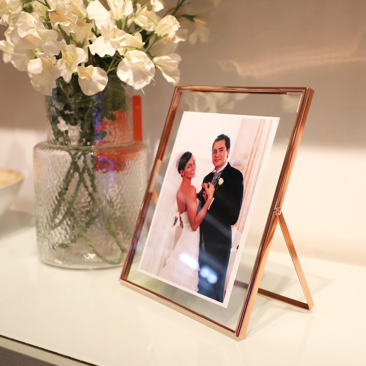 Gold Floating Frame Tabletop Shelf Photo Frames