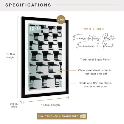 Foundation Poster Frame Traditional Brass, Vertical & Horizontal Wall Hanging Large Picture Frame for Photos, Posters & Art Prints