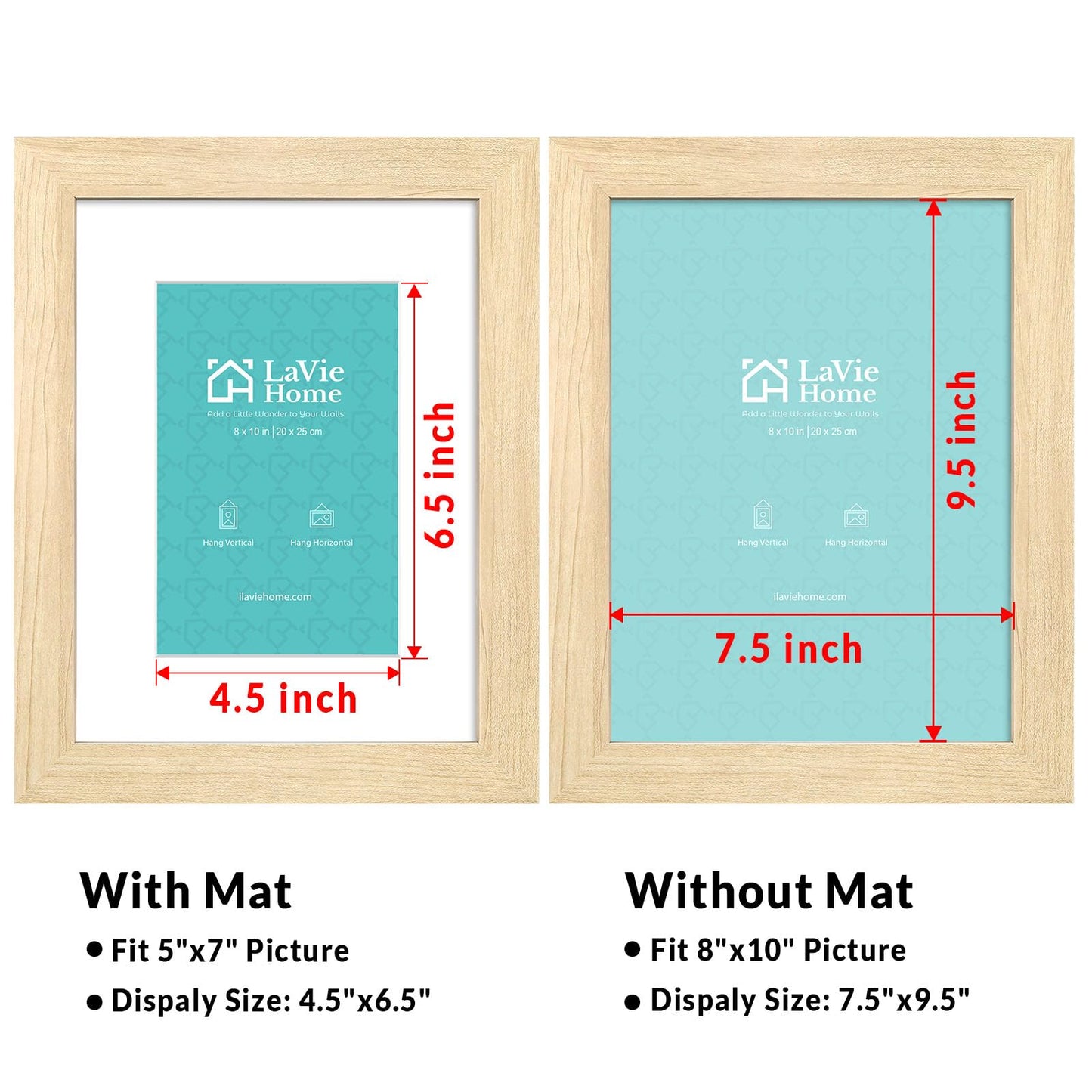 All Sizes Picture Frame, With or Without Mat, Stable and Sturdy Frame and Polished Plexiglass, Horizontal and Vertical Hanging