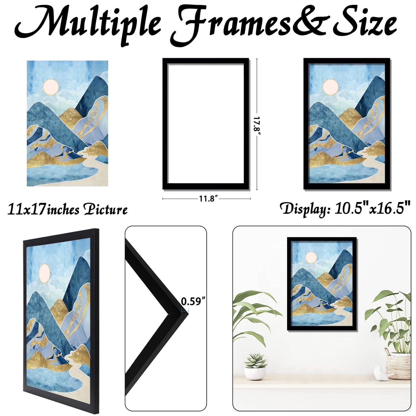 Picture Frame for Photo Poster Canvas Certificate Document Display Horizontally or Vertically High Transparent Wall Gallery