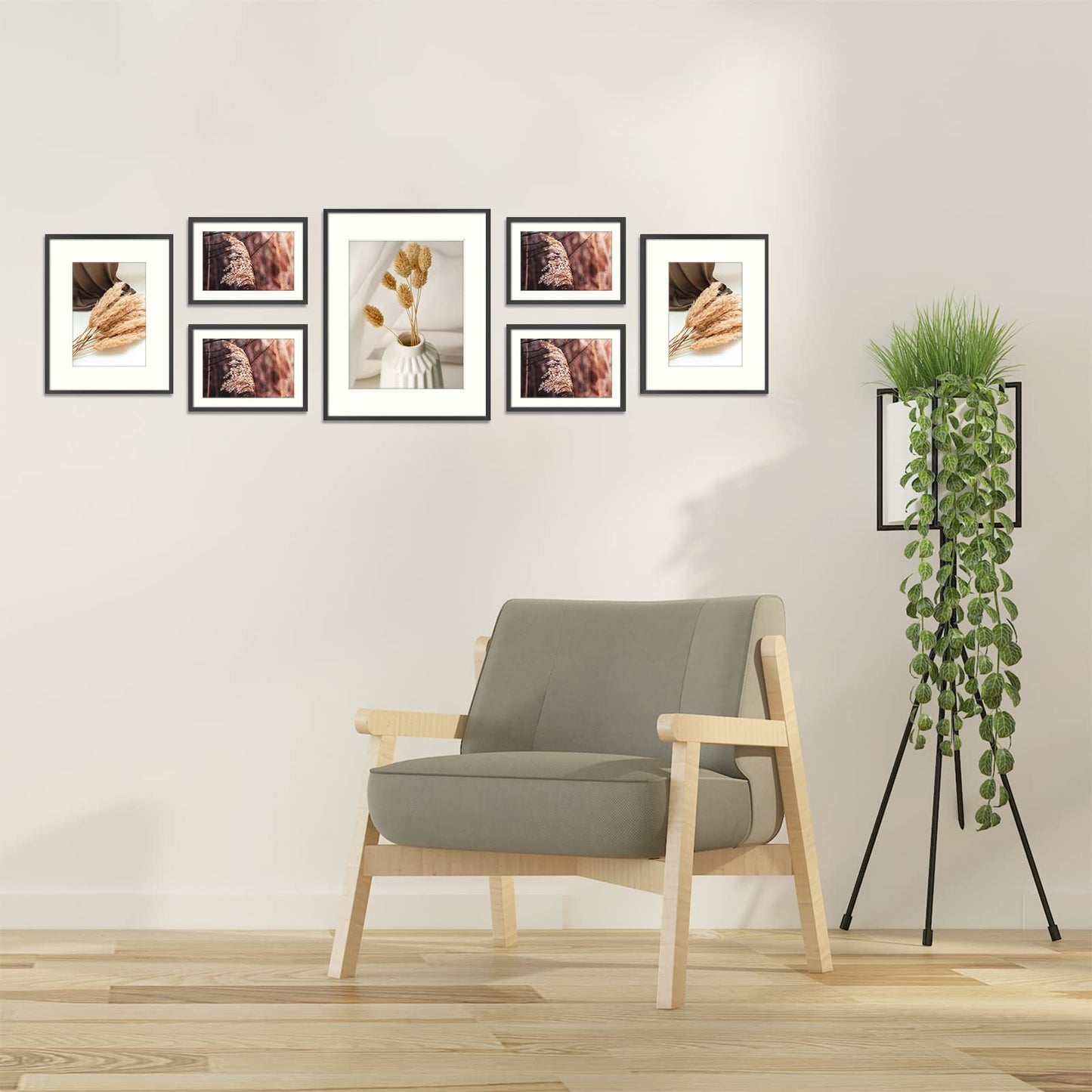 7 Pack Floating Frames for One 11x14, Two 8x10, and Four 5x7 Pictures. Aluminum Photos Frame for Wall Display