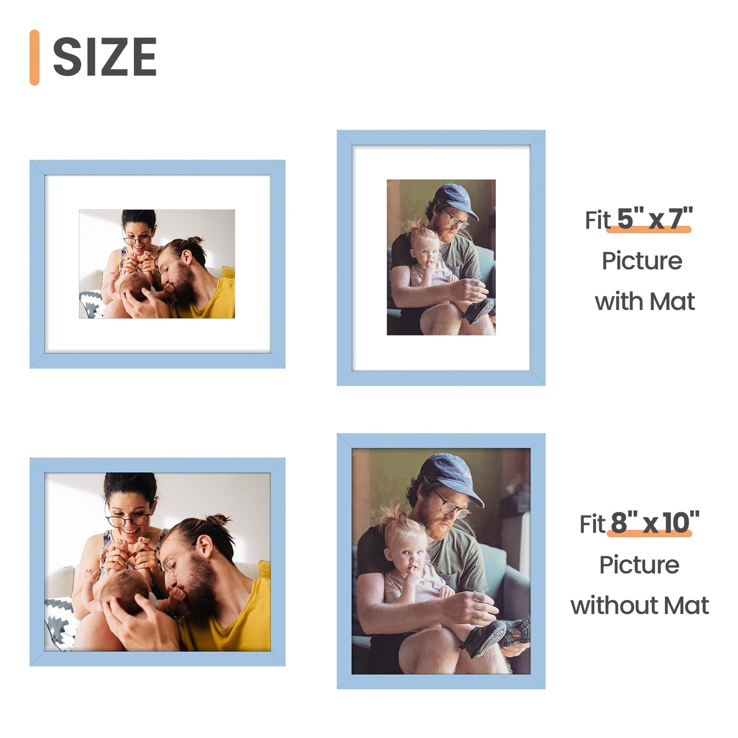 Picture Frame, Display Pictures with Mat or Without Mat, Wall Hanging Photo Frame