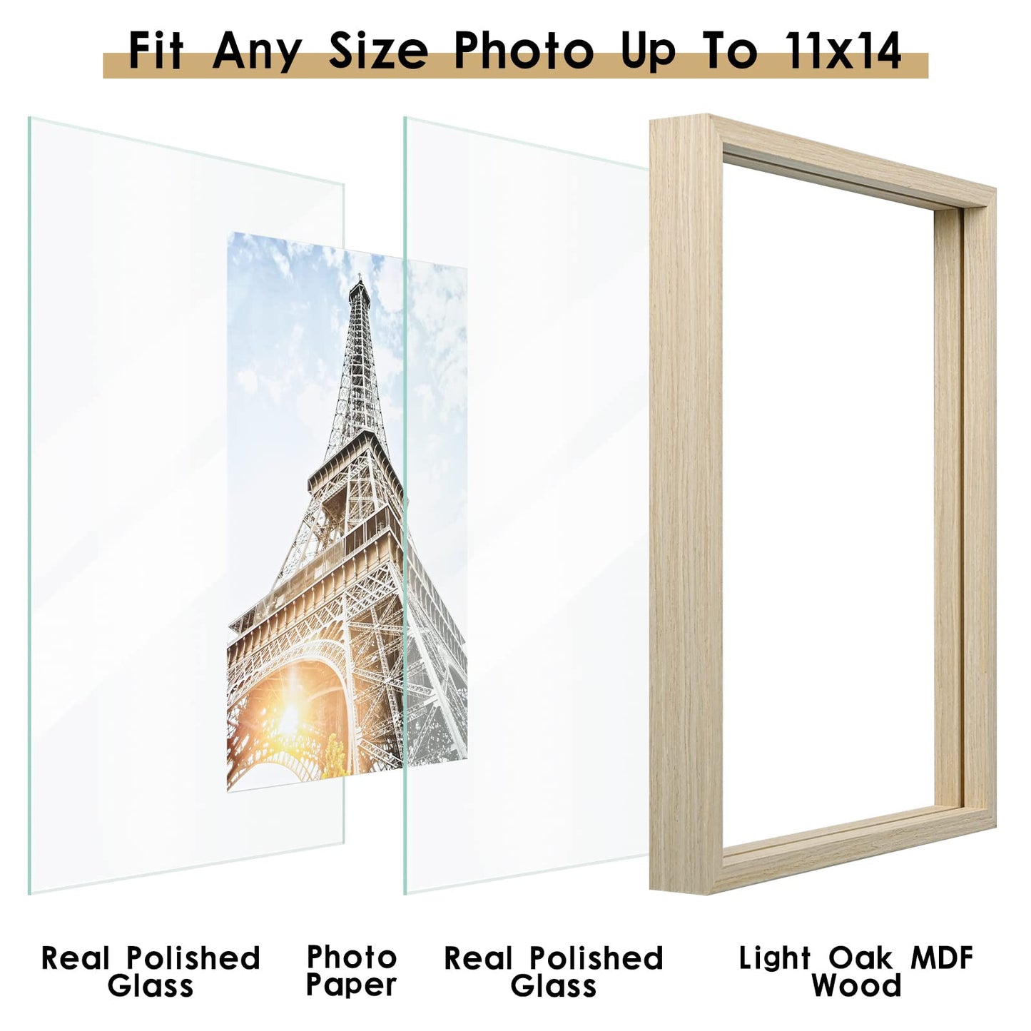 Floating Frame Set of 2, Double Glass Rustic Photo Frame for Wall Hanging or Tabletop, Display 4x6 or 3x5 Photo for Floating Effect