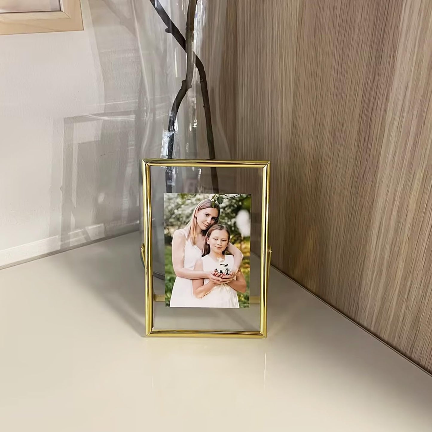 Gold Floating Frame Tabletop Shelf Photo Frames