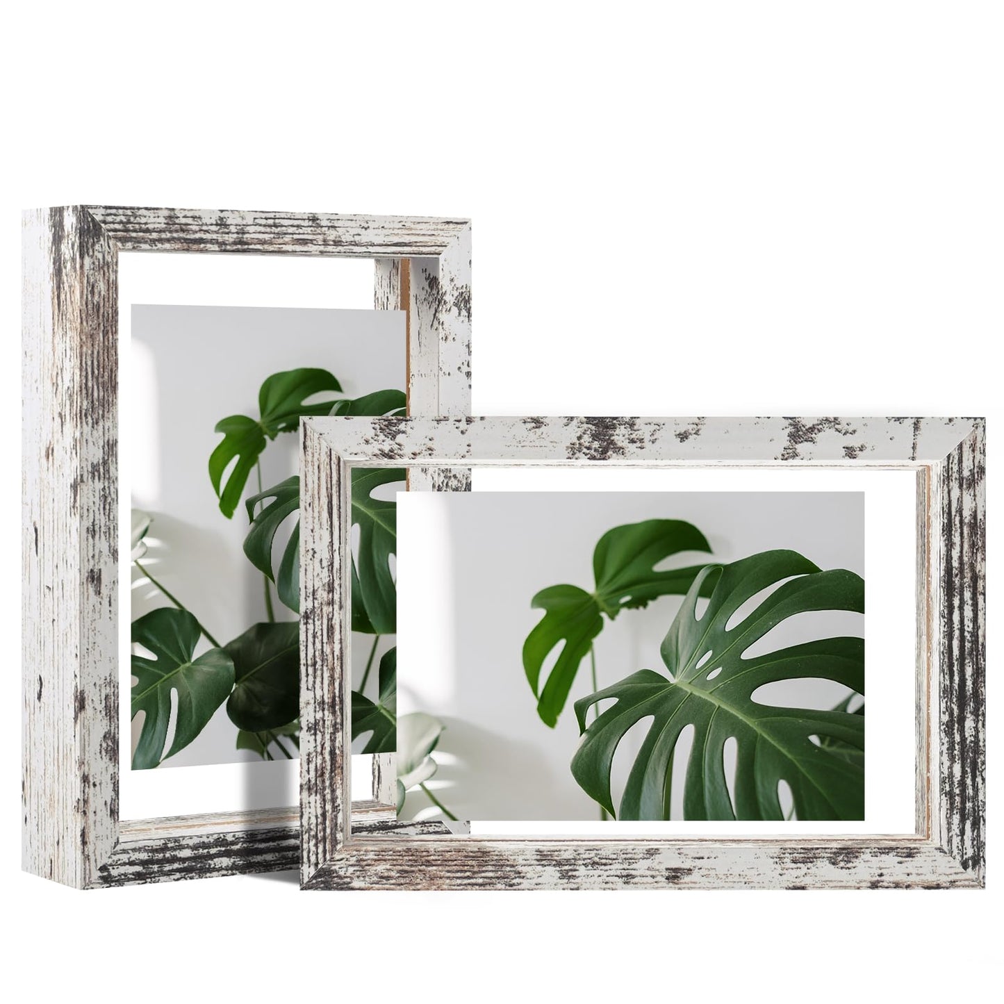 Floating Frames Set of 2, Double Glass Picture Frame, Made of Solid Wood Display Any Size Photo up to 11x14, Wall Mount or Tabletop Standing