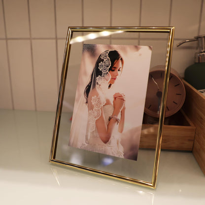 Gold Floating Frame Tabletop Shelf Photo Frames