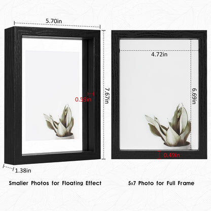 Floating Frame Set of 2, Double Glass Rustic Photo Frame for Wall Hanging or Tabletop, Display 4x6 or 3x5 Photo for Floating Effect