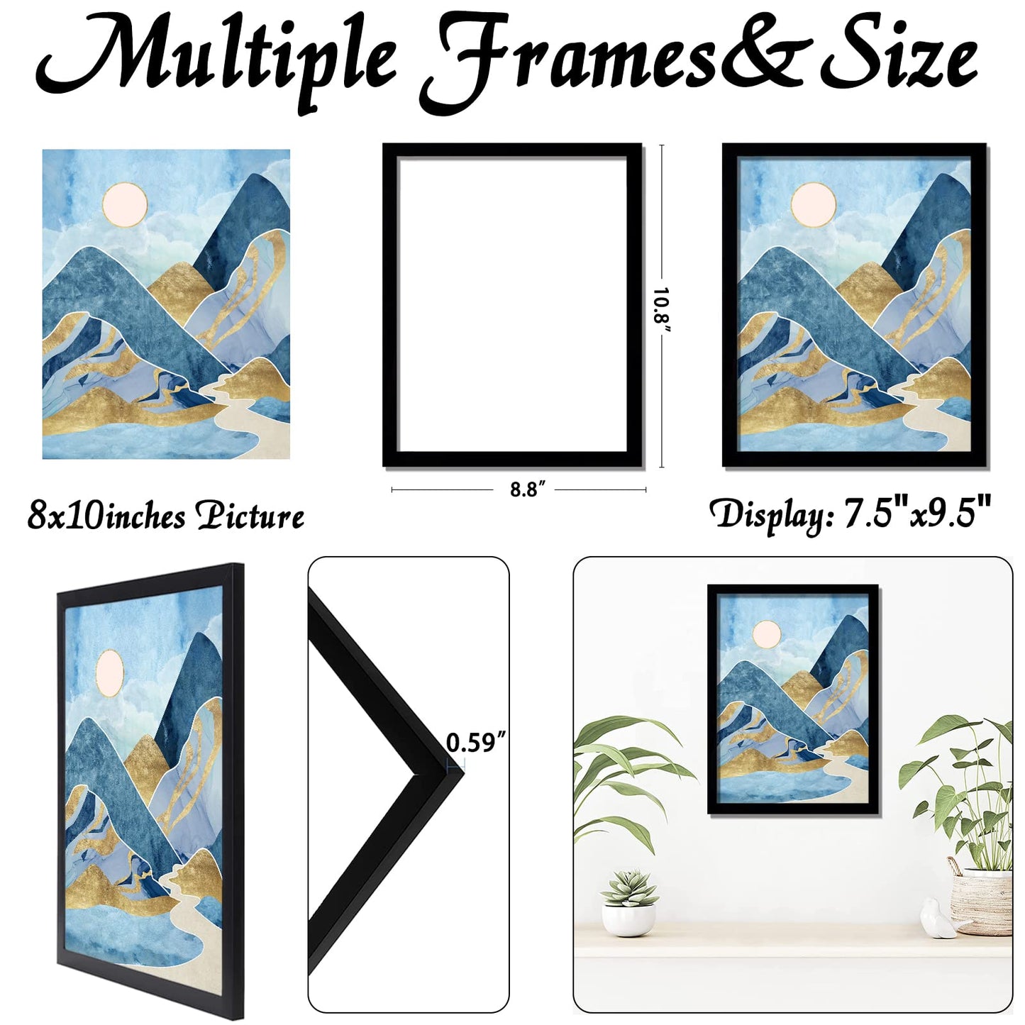 Picture Frame for Photo Poster Canvas Certificate Document Display Horizontally or Vertically High Transparent Wall Gallery