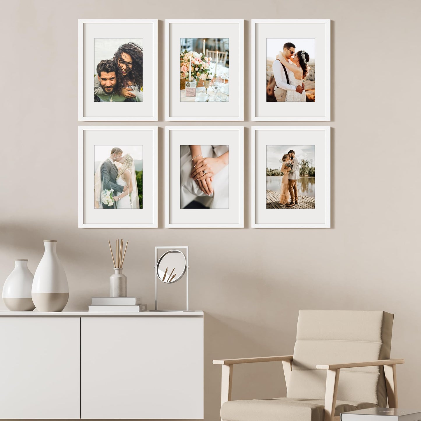 Picture Frame Set of 5, Display Pictures with Mat Without Mat, Wall Gallery Photo Frames