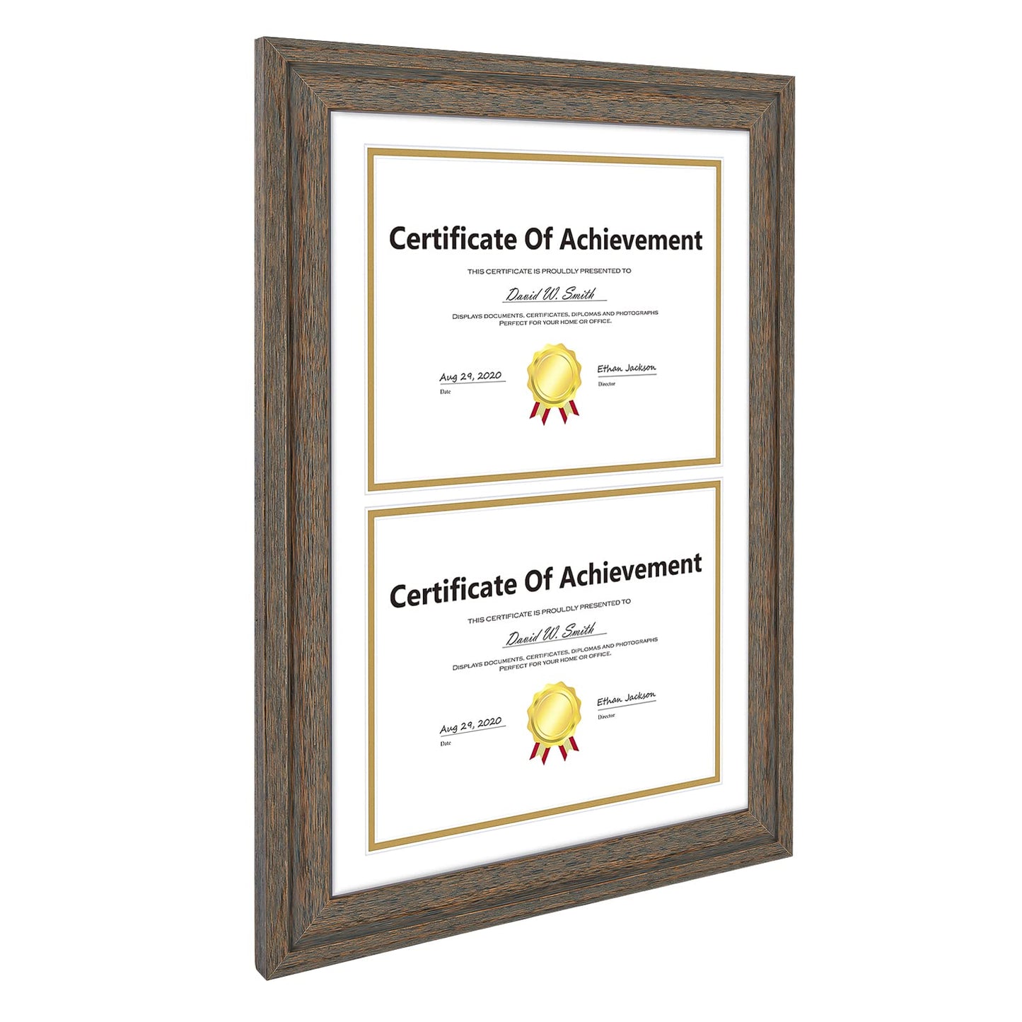 14x20 Double Diploma Frame, Black Frame to Display Double 8.5x11 Document, Solid Wood & Tempered Glass Protection