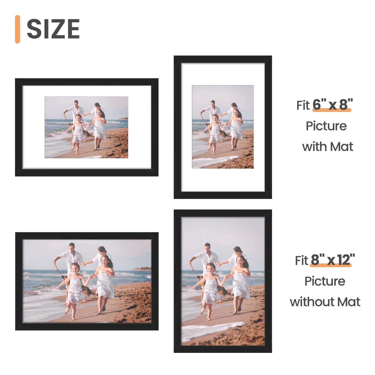 Picture Frame Set of 5, Display Pictures with Mat Without Mat, Wall Gallery Photo Frames