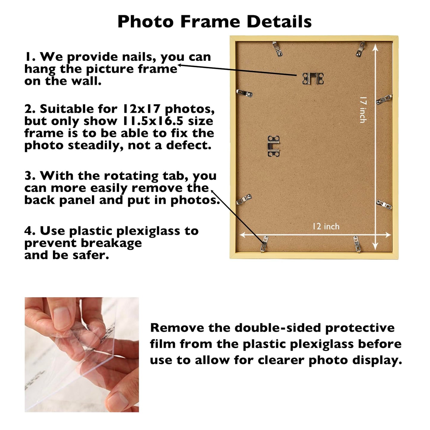 Picture Frame for Certificate Poster and Photo, Horizontal and Vertical Formats for Wall Hanging or Tabletop, Shatter Resistant Plexiglass