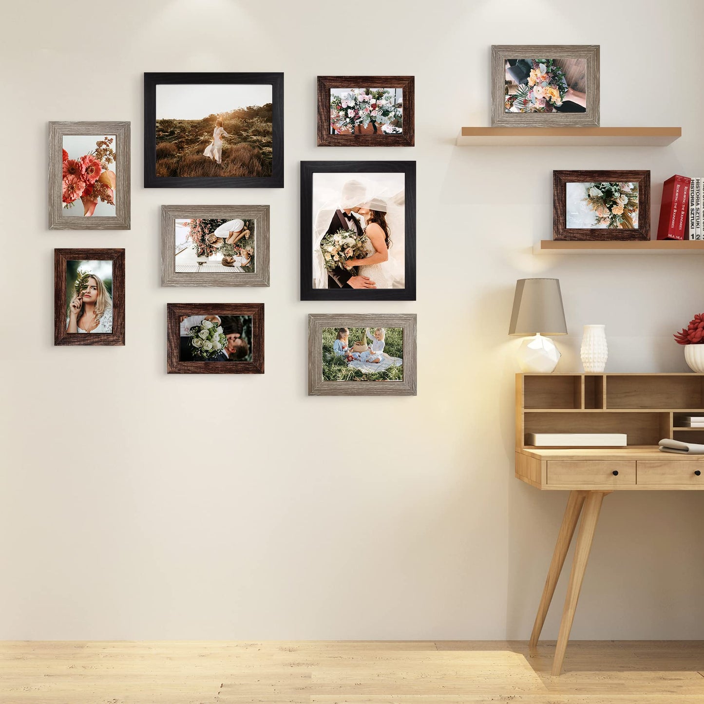 Picture Frame Set 10-Pack, Gallery Wall Frame Collage with 8x10 5x7 4x6 Frames in 3 Different Finishes