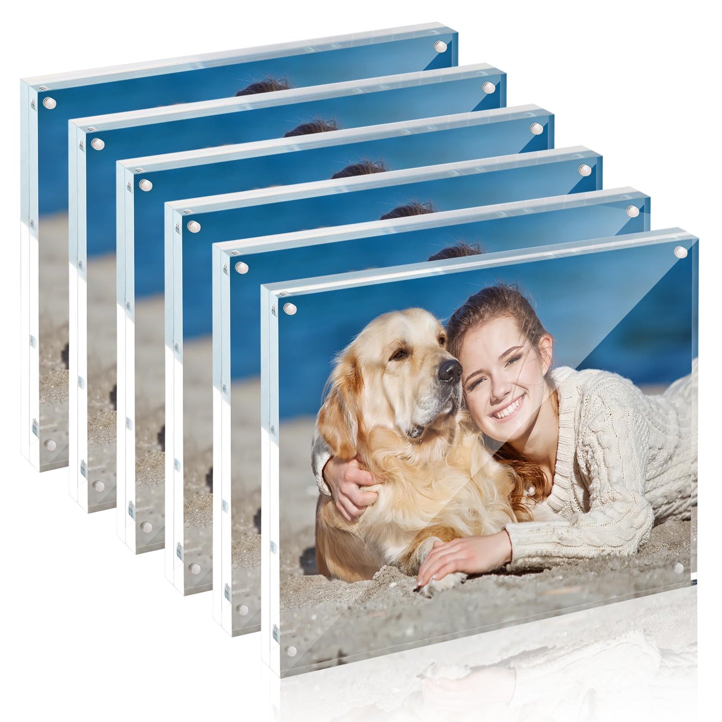 Acrylic Photo Frames Horizontal Magnet Double Sided Photo Frame with Microfiber Cloth, 12 + 12MM Thickness Clear Picture Frame Desktop Display