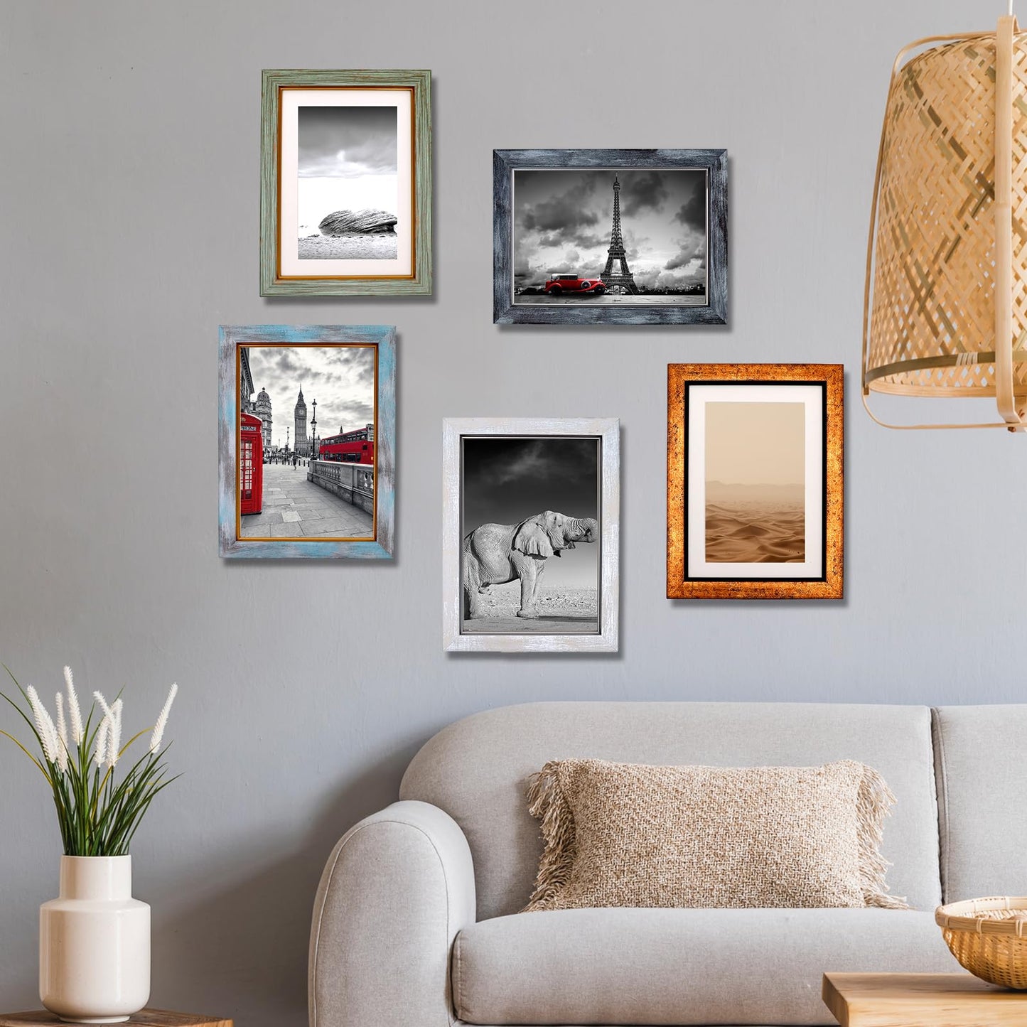 5×7 Picture Frame Set of 5,Vintage Photo Frame, Rustic Retro Picture Frame with Tempered Glass, Walls and Tabletop Placement