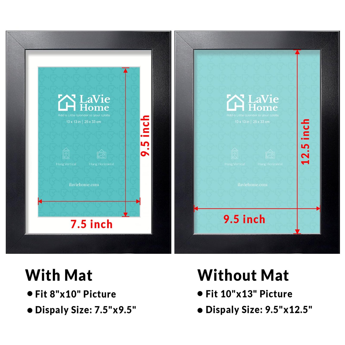 All Sizes Picture Frame, With or Without Mat, Stable and Sturdy Frame and Polished Plexiglass, Horizontal and Vertical Hanging