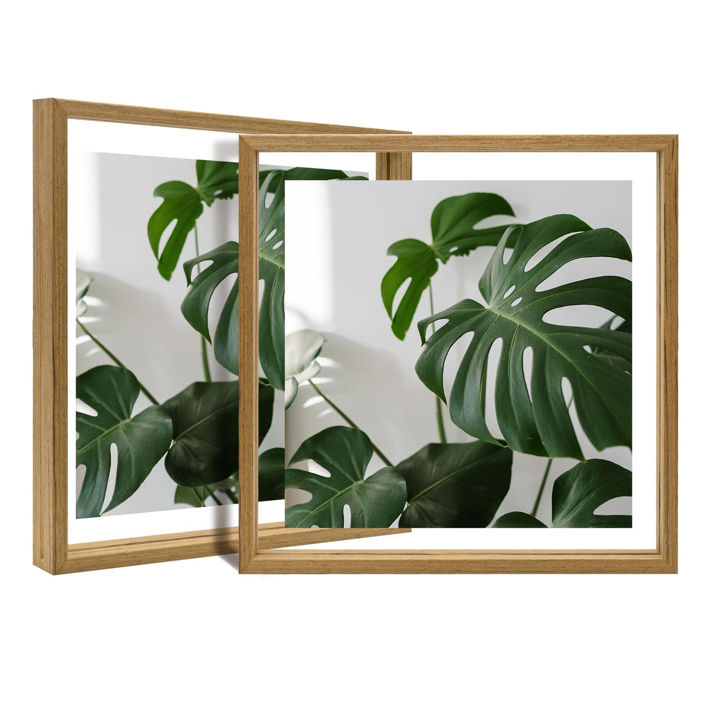 Floating Frames Set of 2, Double Glass Picture Frame, Made of Solid Wood Display Any Size Photo up to 11x14, Wall Mount or Tabletop Standing