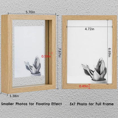 Floating Frame Set of 2, Double Glass Rustic Photo Frame for Wall Hanging or Tabletop, Display 4x6 or 3x5 Photo for Floating Effect