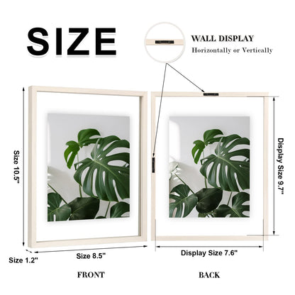 Floating Frames Set of 2, Double Glass Picture Frame, Made of Solid Wood Display Any Size Photo up to 11x14, Wall Mount or Tabletop Standing