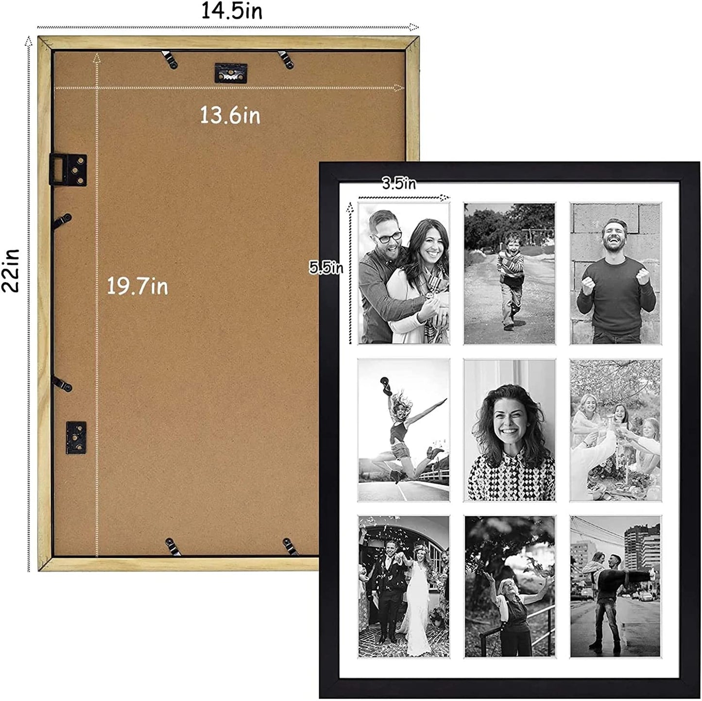 13.6x19.7 Wood Collage Frame with Real Glass and White Displays (9) 4x6 Pictures