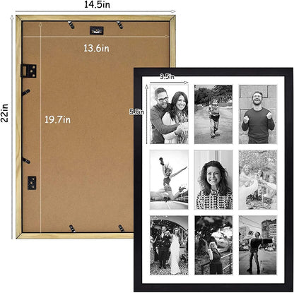 13.6x19.7 Wood Collage Frame with Real Glass and White Displays (9) 4x6 Pictures