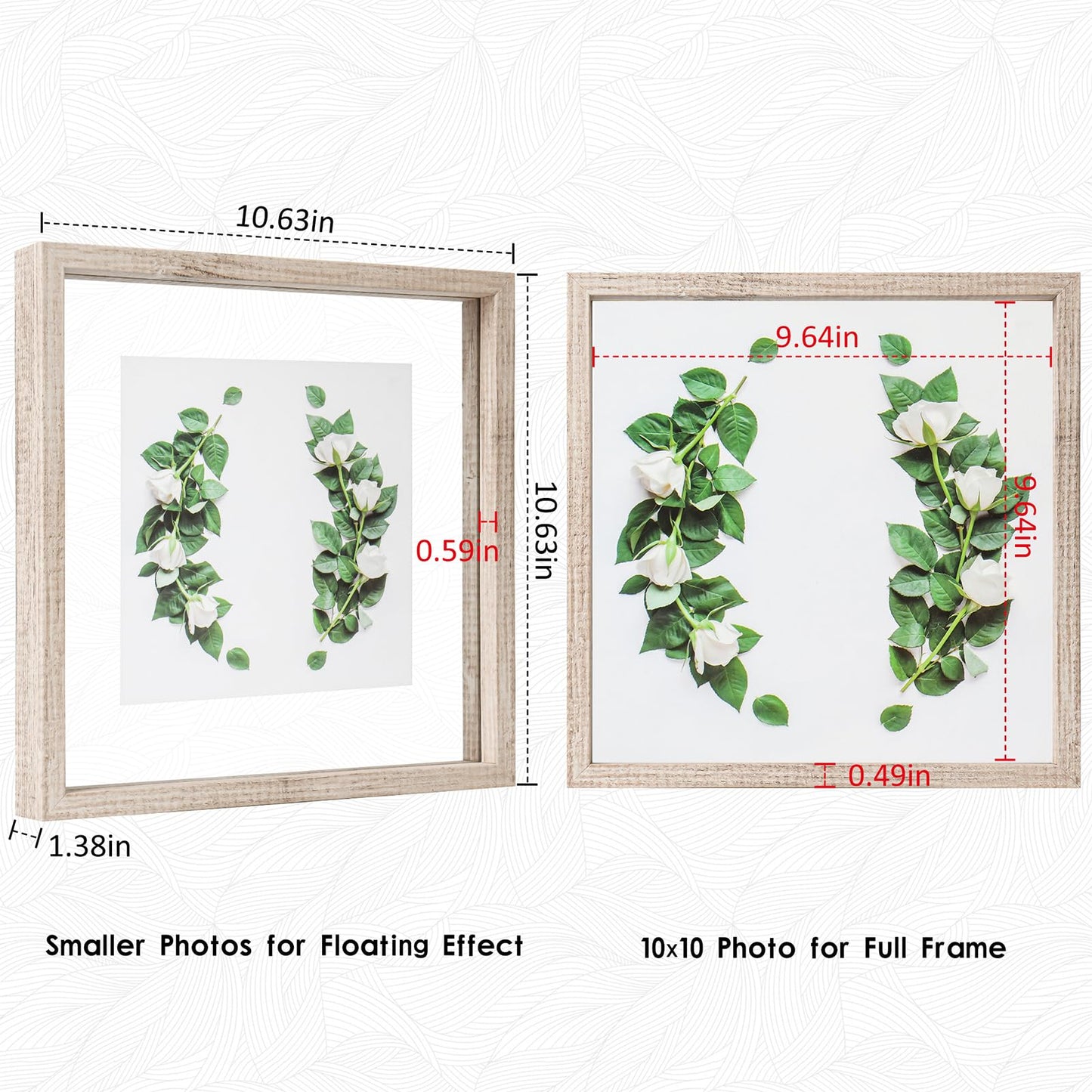 Floating Frame Set of 2, Double Glass Rustic Photo Frame for Wall Hanging or Tabletop, Display 4x6 or 3x5 Photo for Floating Effect